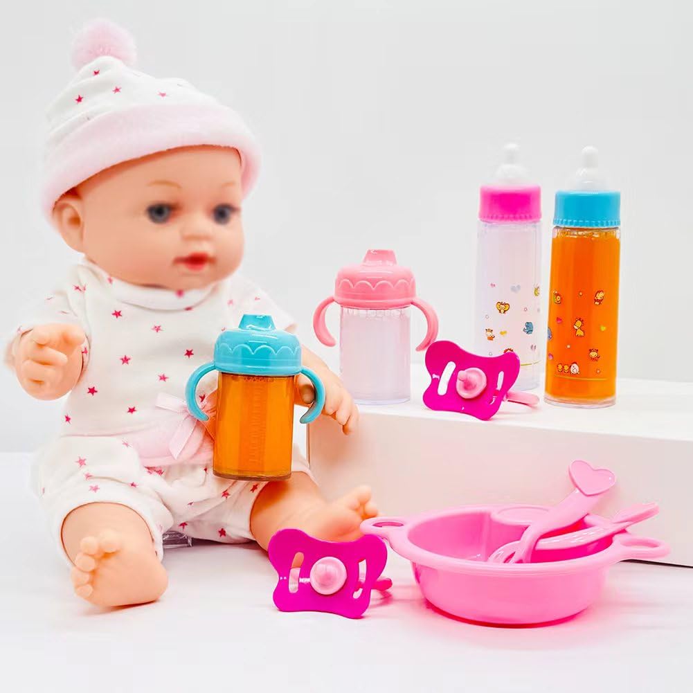 SAIBURAZ Baby Doll Bottle Accessories Toys Baby Doll Magic Bottles Playset Disappearing Bottles with Pacifier for Little Girls (Big Set(for 12-18" Doll))