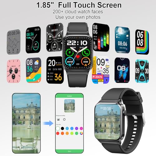 Smart Watch for Men Women, Fitness Tracker Heart Rate Monitor, 1.85" Touch HD Smartwatch for Android iOS IP68 Swimming Wat...