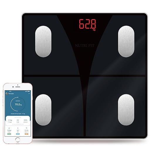 NUTRI FIT Scale for Body Weight and Fat Percentage, Digital Bathroom Smart Bluetooth Scale LED Display, 15 Body Compositio...
