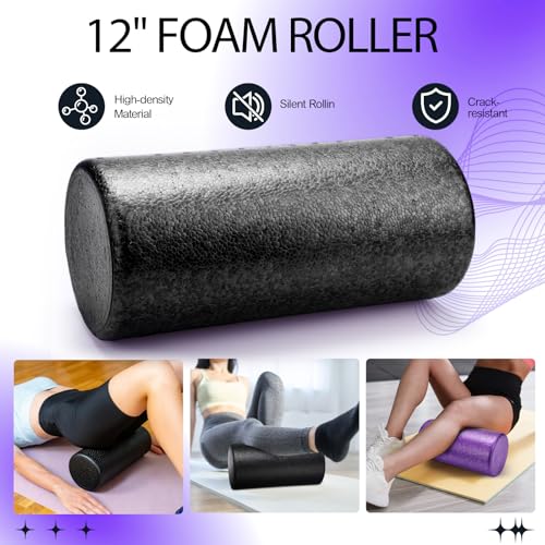 Soulchen 12 Pcs Foam Roller Set - 6 in 1 Deep Muscle Recovery Kit Includes Back Roller, Massage Ball, Muscle Stick, Fascii...
