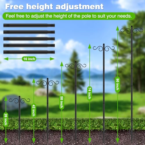 RCUICA Double Shepherds Hooks for Outdoor,2 Pack 90 Inch Bird Feeder Pole with 5 Prongs Base,Heavy Duty Shepherds Hook,Sui...
