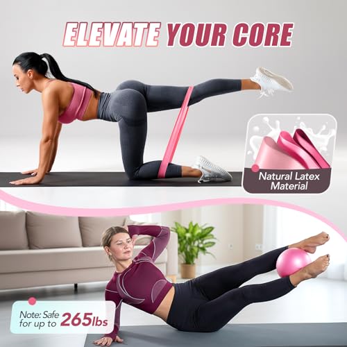 ALongSong Pilates Kit for Women, 13.7in Silicone Pilates Ring with Yoga Ball, 5 Resistance Bands, 1 Yoga Block, 2 Core Sli...