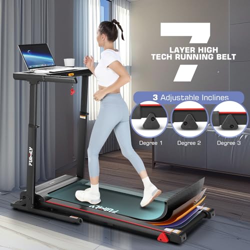 Treadmill with Desk Workstation & Adjustable Height, 450 lbs Weight Capacity, Folding Treadmill with 5%/15% Incline, Bluet...