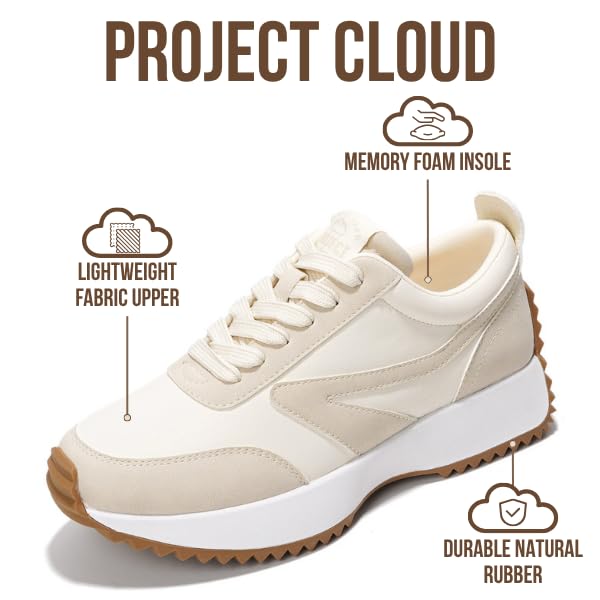 Project Cloud Womens Sneakers - Memory Foam Insole and Lightweight Spring Shoes - Non-Slip Lace Up Trendy Shoes - Fashion ...