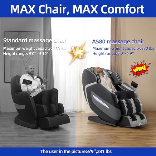 MassaMAX A580 2026 4D Massage Chair for Big & Tall People Full Body Massage Up to 6'10" & 500 lbs, Yoga Stretch, AI Voice ...