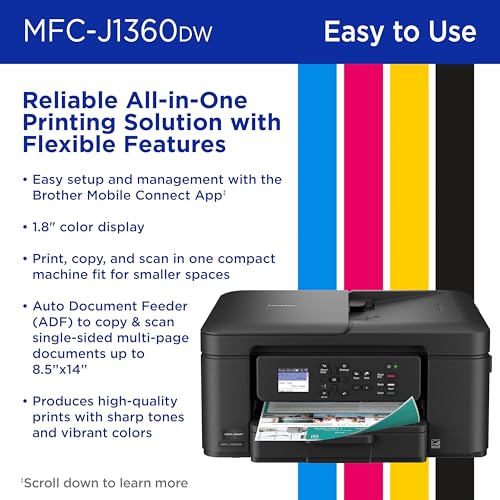 Brother Work Smart 1360 Wireless Color Inkjet All-in-One Printer with Automatic Duplex Printing and 1.8” Color Display | I...