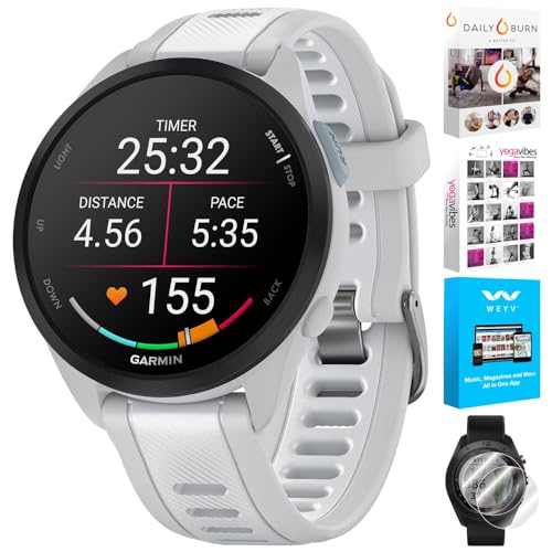 Garmin 010-02863-31 Forerunner 165 Music Smart Sport Watch, Mist Gray + Whitestone | Official USA Partner Model | Bundle w...