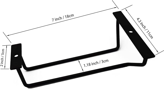 7 Inch Black Wine Glass Rack, Under Cabinet Stemware Holder, Hanging Stemware Holder for Cabinet Kitchen Bar, Set of 4