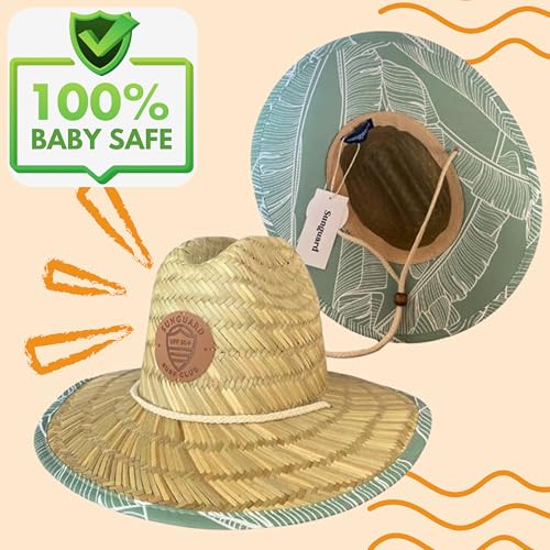Sunguard Swim Baby, Kids Straw Hat (6mos-8yrs) UV Toddler Lifeguard Hat for Beach - Surf Hemlock Kids Sun Hat for Boys, Girls