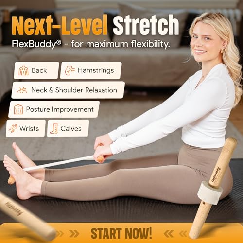 FlexBuddy® Stretching Tool – 2-in-1 Flexibility & Back Trainer | Daily Mobility & Pain Relief | Compact Stretch Aid for Ho...