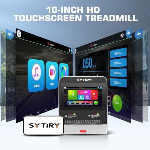 SYTIRY Incline Treadmills for Home with TV Screen and WiFi, 3.5HP Smart Walking Pad Treadmill with Incline, Heavy Duty Fol...
