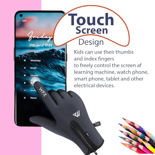 WESTWOOD FOX Cycling Gloves for Kids Thermal Winter Boy Girl Windproof Anti-Slip, Touchscreen Gloves with Palm Grip for Cy...