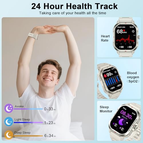 Smart Watch for Men Android/iPhone, 2.06" HD Anti-impact Touchscreen GPS Smartwatch with Heart Rate/SpO2/Sleep/Monitor, An...