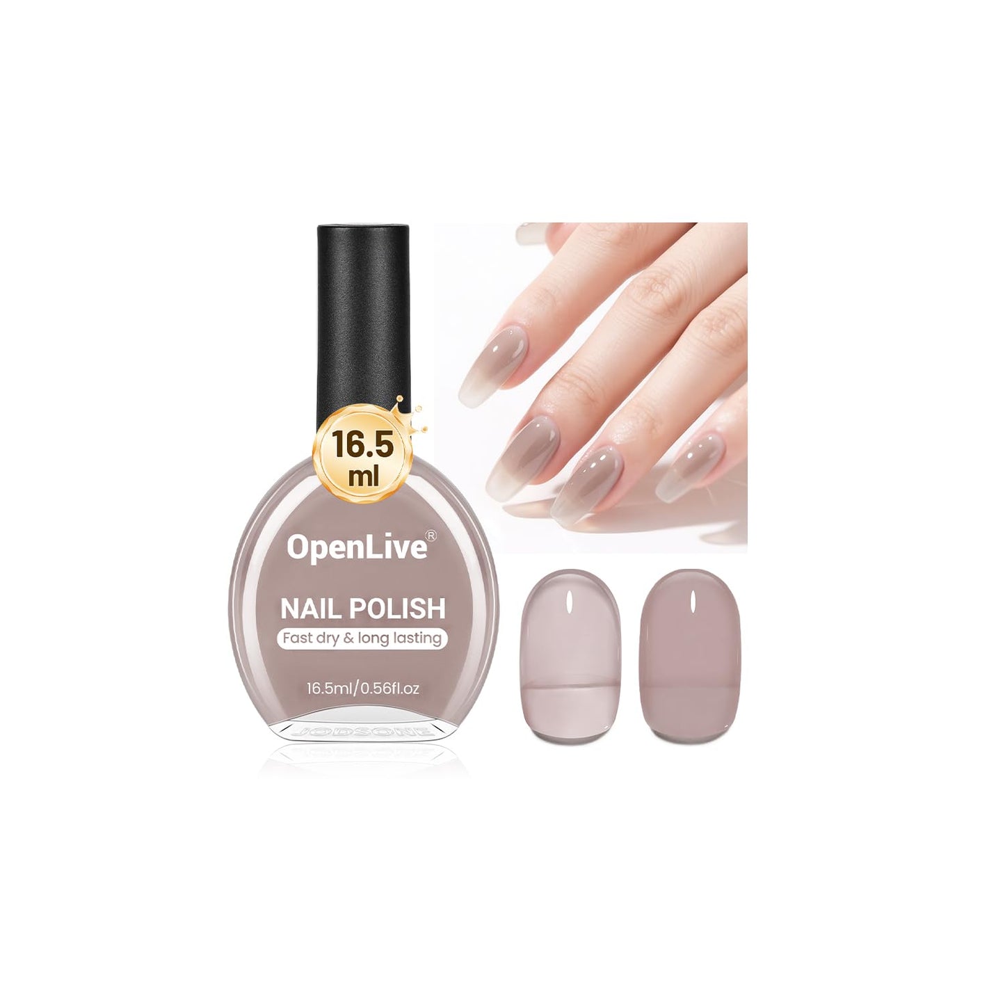 OpenLive 16.5ml Jelly Light Gray Nail Polish Large Volume Quick Dry Nail Polish, Long Lasting Shine, Fingernail Toenail Nail Art