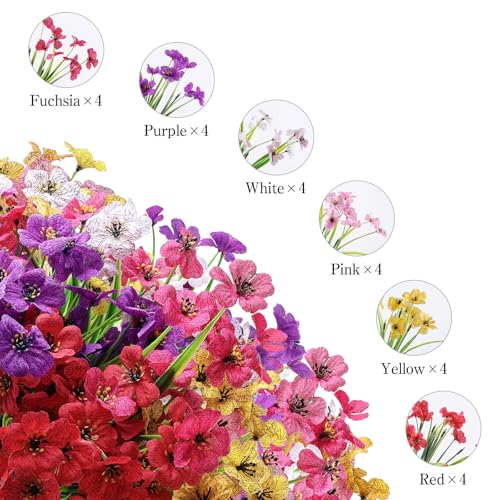 AGIRL 24 Bundles Artificial Flowers for Outdoor,No Fade Fake Plastic Flowers Faux Plants for Decoration Hanging Planters I...