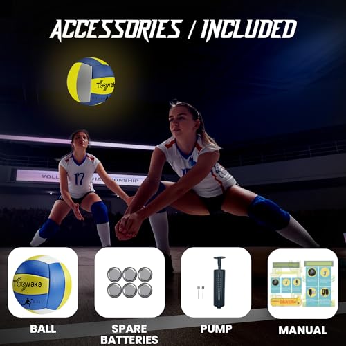 Toowaka Light up Beach Volleyball,Official Size Glow in The Dark Youth Volleyball, Bright with LED Lights Pre-Installed,Ba...