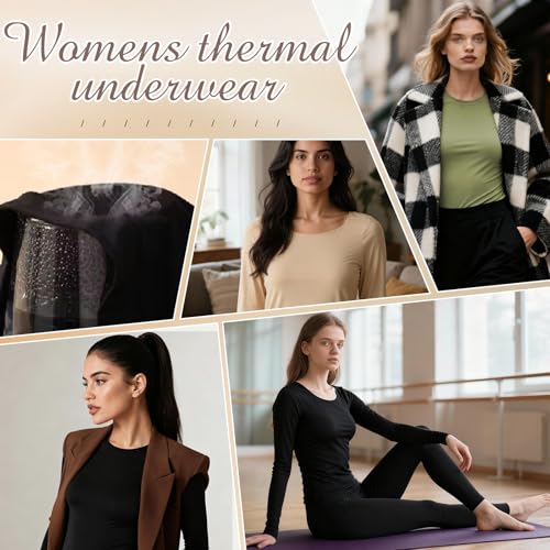 Shihanee 3 Pcs Ultra-Thin Seamless Elastic Thermal Inner Wear Tops for Women Thermal Undershirt Stretch Warm Underwear Set