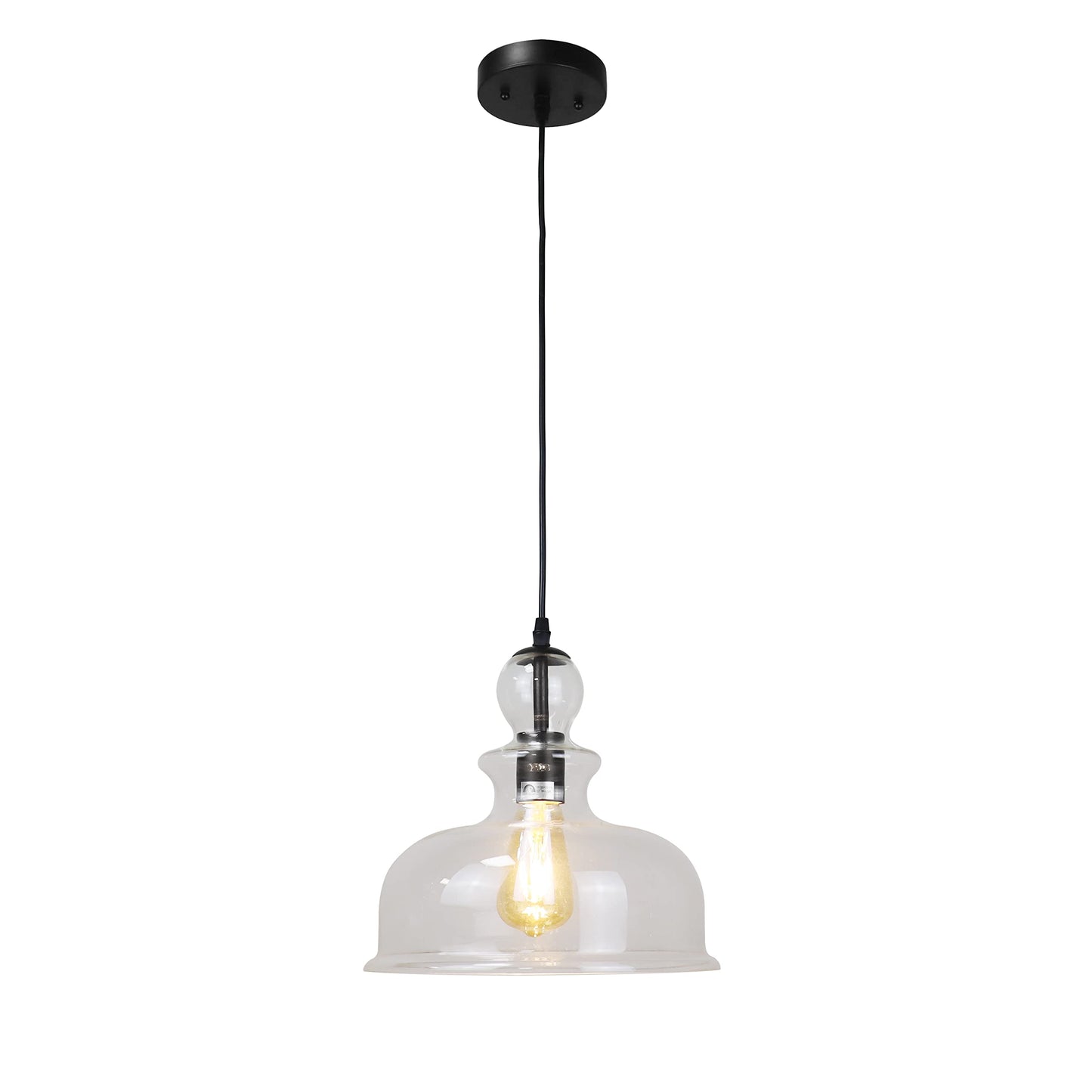 Chloe Lighting TILIAN 1 Light Ceiling Pendant, 12in Wide, Matt Black, Glass, Model CH6S804BK12-DP1