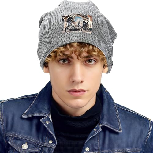 Romantic Paris Eiffel Tower Bycicle Print Lightweight Waffle Pullover Hat Men Women Winter Headwear Outdoor Camping Travel