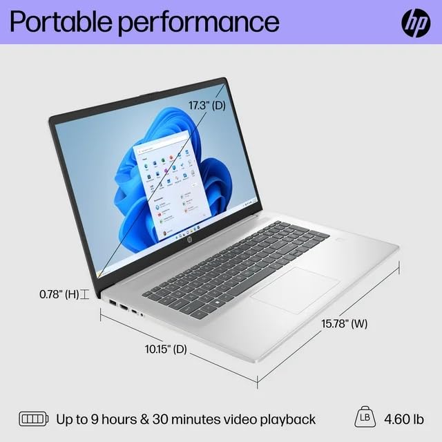 Hp 17.3 Laptop For Student And Business, Fhd Ips Anti-Glare Display, Intel I3-N305, Intel Uhd Graphics, Fingerprint, Wi-Fi 6, Bl