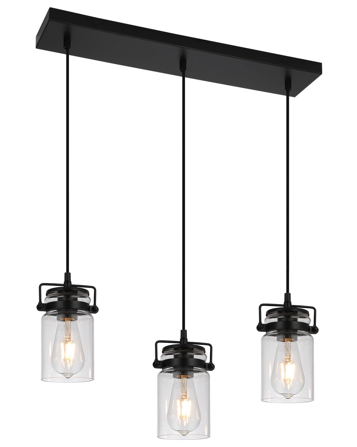 Foucasal Kitchen Pendant Lighting Over Island Pendant Lights With Seeded Glass Shade Black 3 Pendant Lighting Adjustable Farmhouse Ceiling Light For Kitchen Island Dining Room Bedroom Living Room
