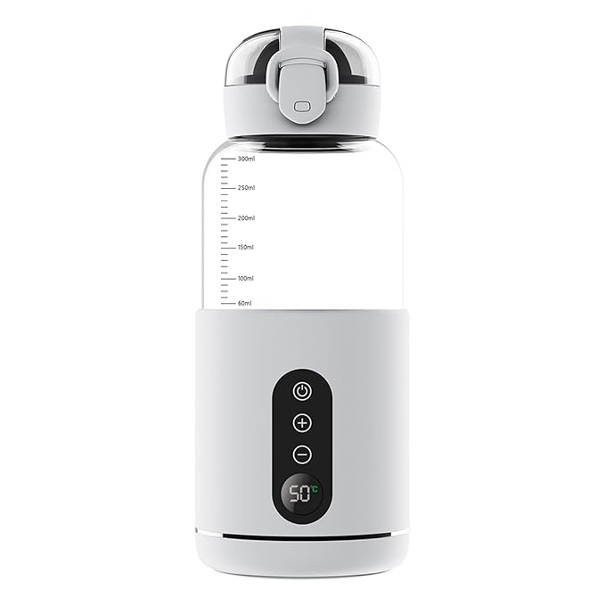 Portable Bottle Warmer, 300 ml Rechargeable Bottle Warmer,Travel Bottle Warmer,LED Display Baby Flask for Vehicle car Airplane (White)