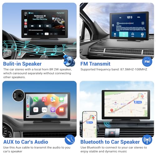 HAUXIY Wireless Apple Carplay Screen for Car 4K Dash Cam, 9" Portable Apple Carplay & Android Auto Car Stereo, with 1080p ...