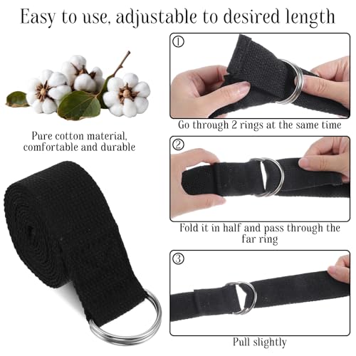 12 Pack Yoga Straps for Stretching, 6 Ft Black Exercise Bands with Adjustable D Ring Buckles for Pilates, Gym Fitness, Fle...
