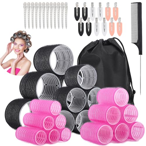 50Piece Hair Rollers Set, Self-Grip Rollers Hair Curlers for Long Medium Short Hair, 4 Sizes of Hair Rolls(6 Jumbo + 6 Lar...