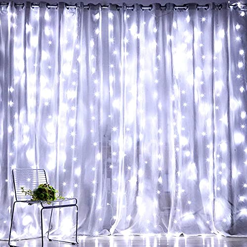 Dazzle Bright Curtain String Lights, 300 LED 9.8ft x 9.8ft 8 Lighting Modes Fairy Lights USB Powered, Waterproof Lights fo...