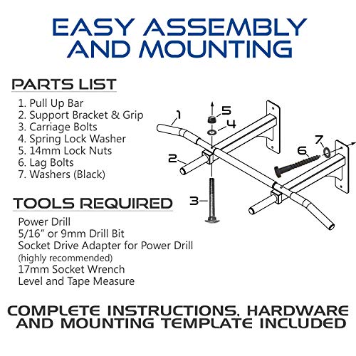 Wall Mount Pull Up Bar with Extra Clearance, Fits 16" Studs by Ultimate Body Press