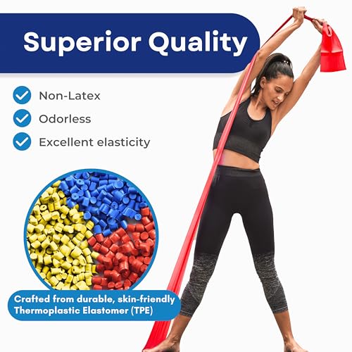 RMS Resistance Bands with Instruction Guide & Carry Bag - Latex Free Exercise Band for Working Out, Physical Therapy, Reha...