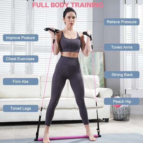 kisnbld Pilates Bar Kit with Resistance Bands, Multifunctional Pilates Bar with 3 Set Exercise Resistance Bands, Portable ...