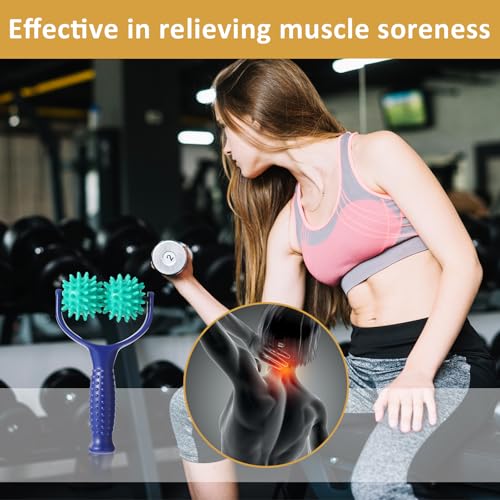 Handheld Spiky Massage Balls Rollers, 2 Wheel Spiky Massage Ball Rollers Silicone Manual Massage Roller with Handle Pressu...