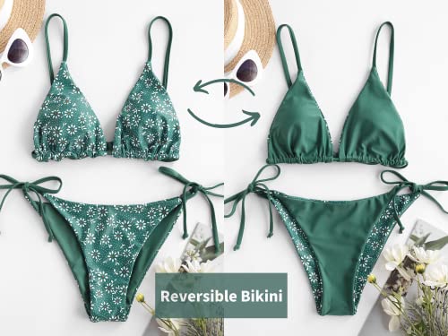 ZAFUL Women's Triangle Bikini Floral String Bikini Set Two Piece Swimsuit Bathing Suits