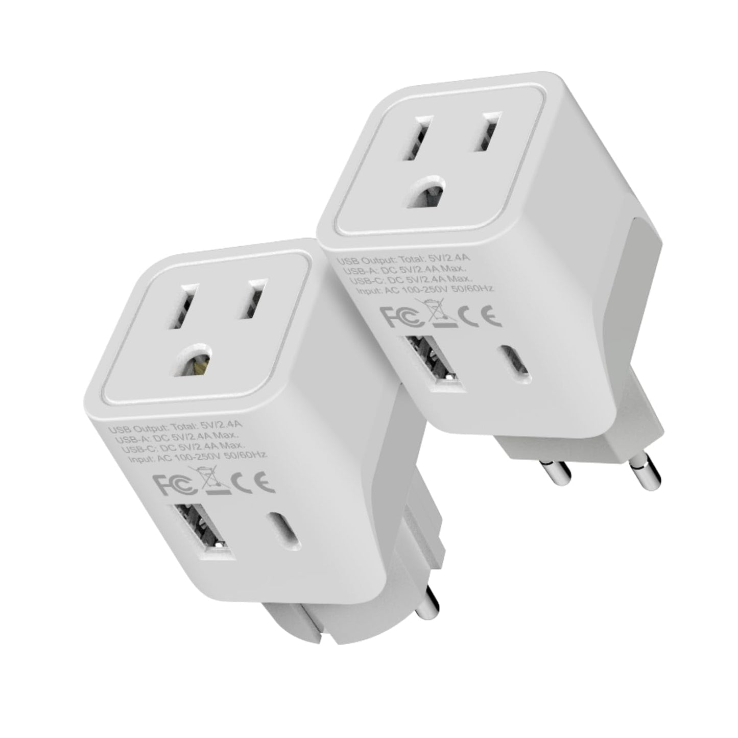 Ceptics European Travel Plug Adapter - Compact Type C & F Adapter With Usb-C & A + Usa Input - Safe Grounded Schuko Adapter - Tr