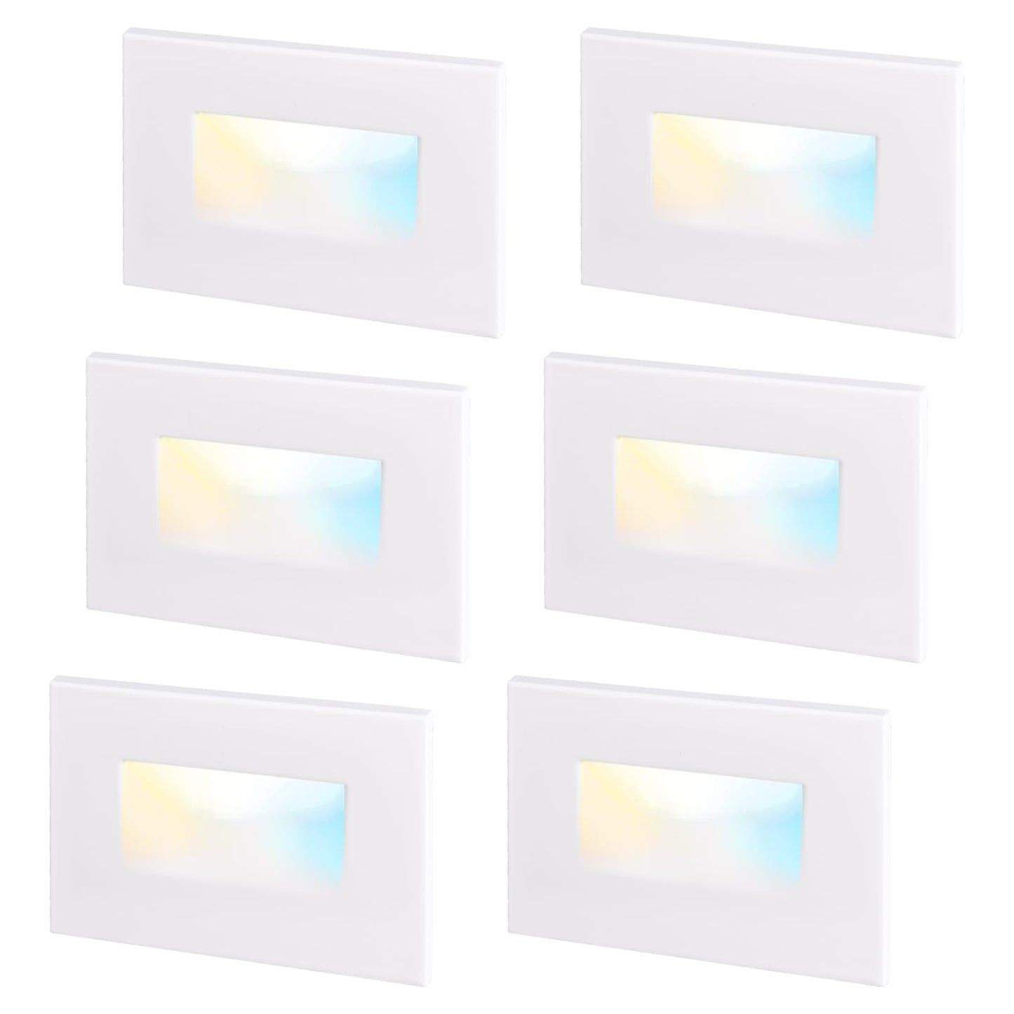 LEONLITE White 5CCT 120V LED Step Lights, 3.5W 150LM 5%-100% Dimmable Horizontal Stair Lights Indoor Outdoor Wet Location, CRI90+ & ETL, 2700K/3000K/3500K/4000K/5000K, Aluminum, Pack of 6