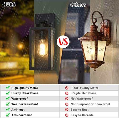 Outdoor Wall Light Fixtures, Exterior Waterproof Wall Lanterns, Porch Sconces Lighting with E26 Sockets & Glass Shades, Mo...
