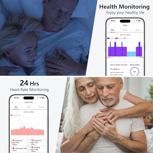 Thin Smart Ring for Fitness & Health Tracking - Heart Rate/Blood Oxygen Monitor, 5ATM Waterproof, Sleep Analysis, Pedomete...