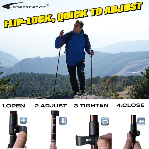 FOREST PILOT Trekking Poles - Lightweight 7075 Aluminum with Flip Lock & All Terrain Accessories - Pair of 2 Walking Stick...