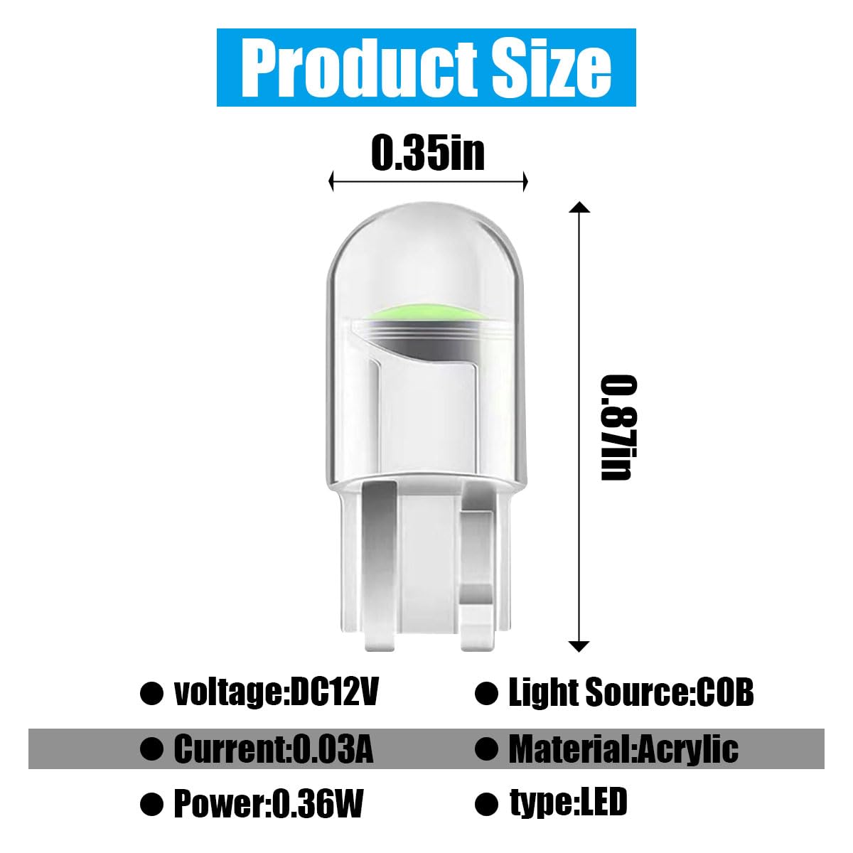 Joycourt 30-Pack Led Light Bulbs, 0.36W T10 6000K Blue Replacement For Dashboard, Dome, Sign, License Plate Lights