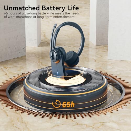 LEVN Wireless Headset, Wireless Headset with Mic for Work, AI Noise Cancelling, 65 Hrs Working Time, Bluetooth Headphones ...