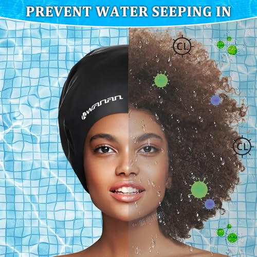 Extra Large Silicone Swim Cap for Long Hair and Protective Styles–Waterproof Swimming Cap for Men and Women with Dreadlock...