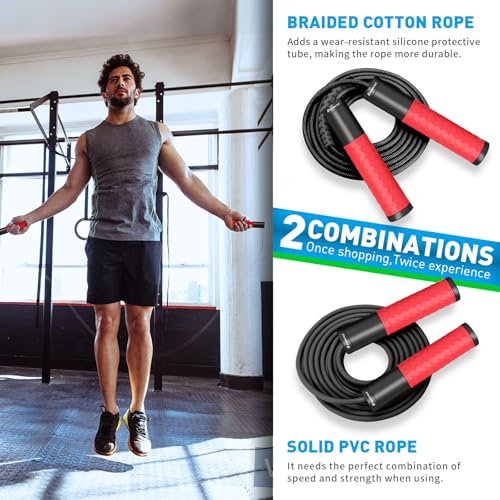 BURNCALO Weighted Jump Rope for Men, Women (1.5LB) - Alloy Steel Handles, Speed Skipping Rope, Gym,Indoor/Outdoor - Fitnes...