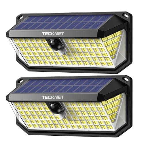 TECKNET 416 LED Solar Lights Outdoor Waterproof, 300° Angle & 3 Lighting Modes Motion Sensor Outdoor Lights, 2 Pack Solar ...