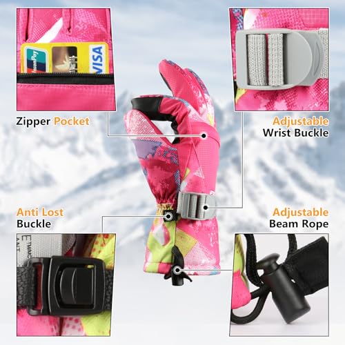 Pnosnesy Ski Gloves,Winter Snow Waterproof Gloves Touchscreen Skiing & Snowboarding Cold Weather Glovess,Fits Both Men & W...