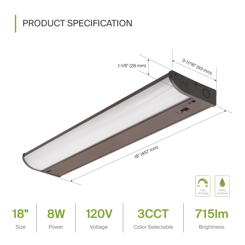 ASD LED Under Cabinet Lighting 8W 715 LM Dimmable 18 Inch Bronze 20 Pack Model A-UCB-18D8CC-BZ-20p