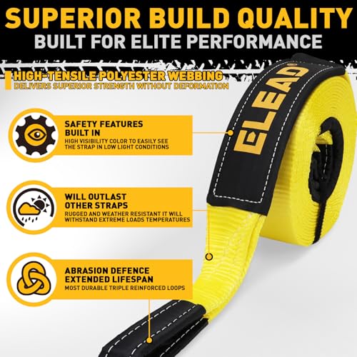 ELEAD Recovery Tow Strap Heavy Duty with Hooks 3" x 30Ft - 36000 LBS Break Strength, 3/4 D Ring Shackles (2pcs), Emergency...