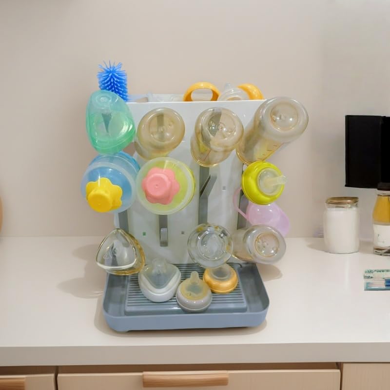 lizeisadi Bottle Storage Organizer -Large Vertical Bottle Dryer Rack Kitchen Counter - Space Saving Standing Drying Rack for Bottles, Suitable for Bottles, Pacifiers Pump Parts Accessories (Blue)