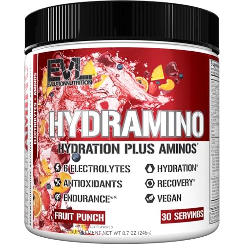 Evlution Nutrition HYDRAMINO Complete Hydration Multiplier, All 6 Electrolytes, Vitamin C & B, Fluid Boosting Aminos, Coco...